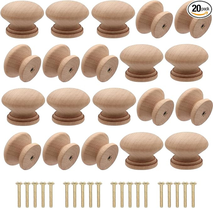 20Pcs Wooden Cabinet Knobs Unfinished Wood Knobs for Dresser Mushroom Drawer Knobs Pulls Handles ... | Amazon (US)
