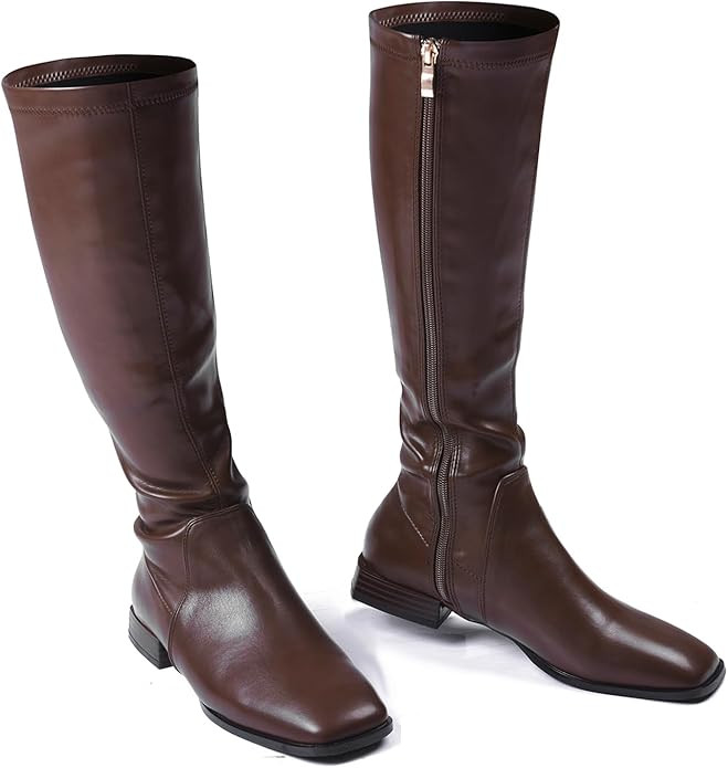 GENSHUO Knee High Boots for Women Comfy Flat Heel Vintage Square Toe Fall Winter Solid Side Zippe... | Amazon (US)