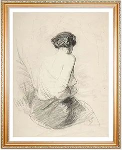 Ujoyful Vintage Sketch Wall Art | Retro Bohemian Wall Print | Woman Seated Seen from Back Picture... | Amazon (US)