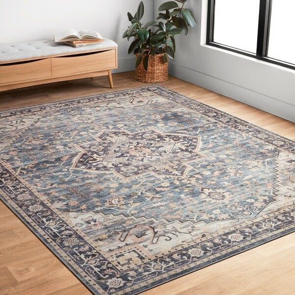 Alexander Home Venetian Printed Medallion Distressed Area Rug - 7'6" x 9'6" - Navy/Multi | Bed Bath & Beyond