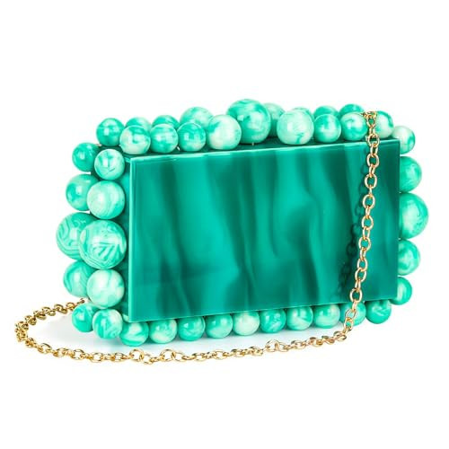 SIOKUY Acrylic Clutch: Elegant Pearl Clutch Purse for Women with Marble Design, Unique Beaded Pearl Bag (Dark green) | Amazon (US)