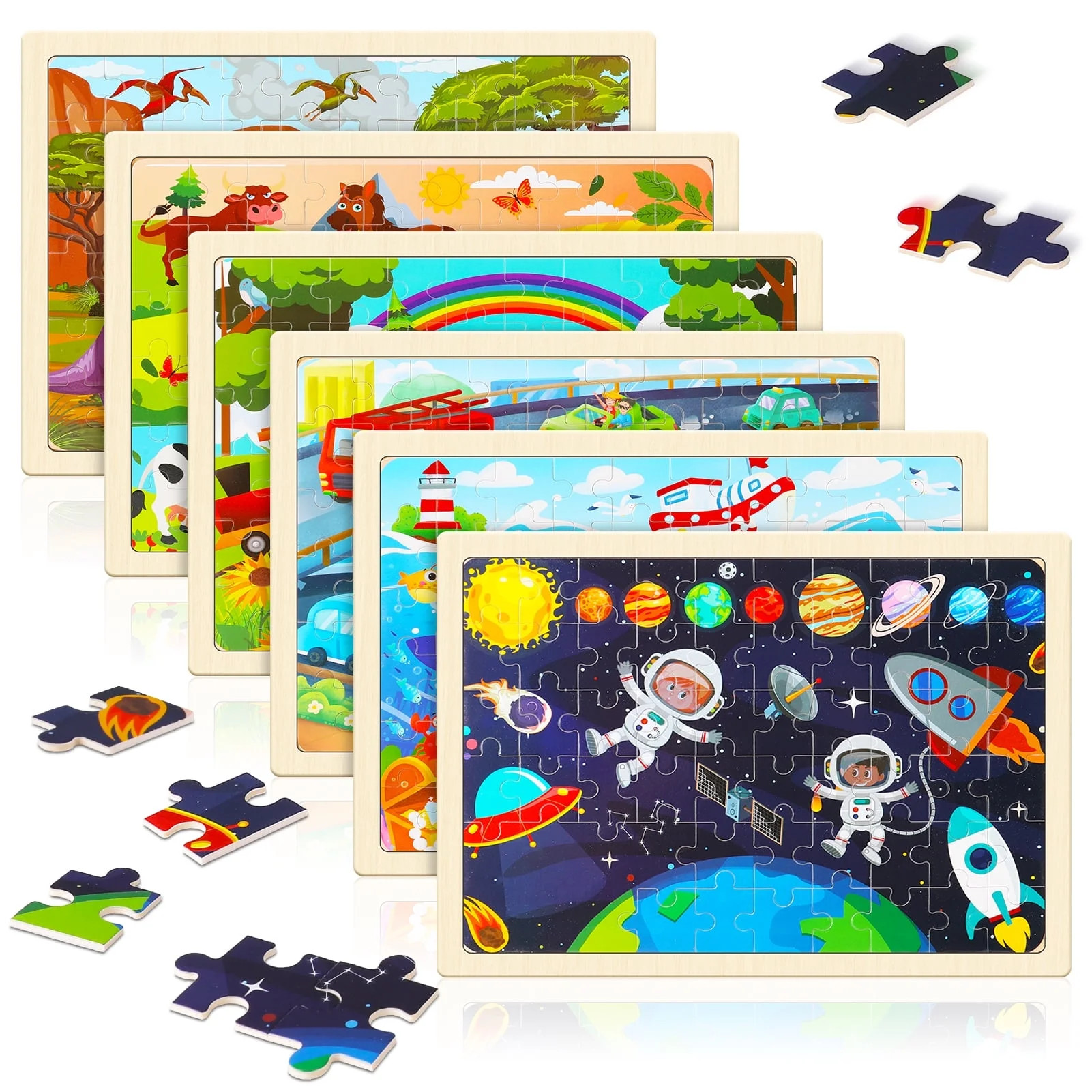 sixwipe 6 Packs Wooden Puzzles for Kids, 60 Pieces Jigsaw Puzzles Educational Toys Gifts for Boys... | Walmart (US)