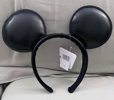 Disney Parks Mickey Mouse  Black Faux Leather Ears Headband NEW | eBay US