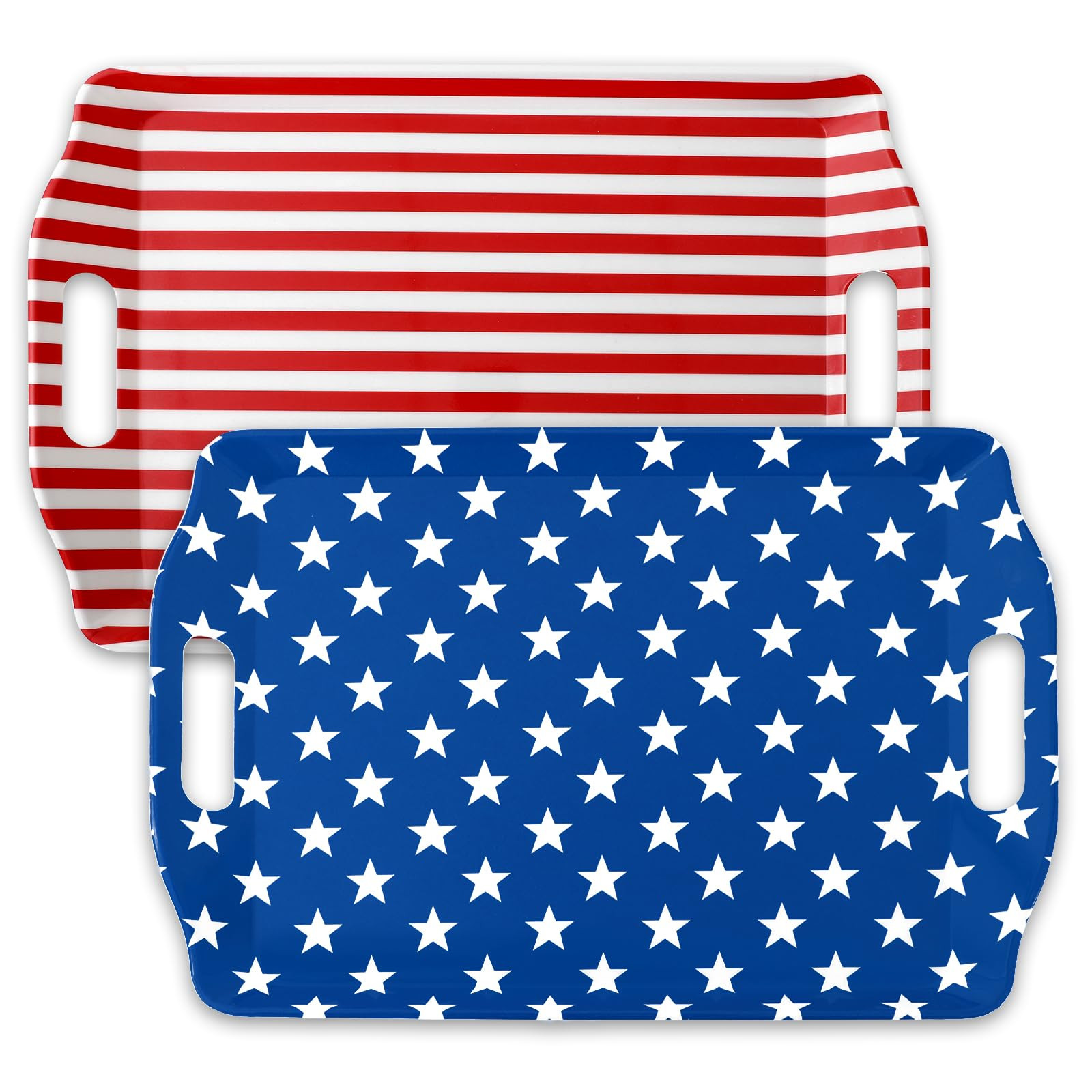 Amazon.com | FYSUIMU 4 Pcs Patriotic Serving Trays Stars Stripes Plastic Tray with Handle 10 x 15... | Amazon (US)