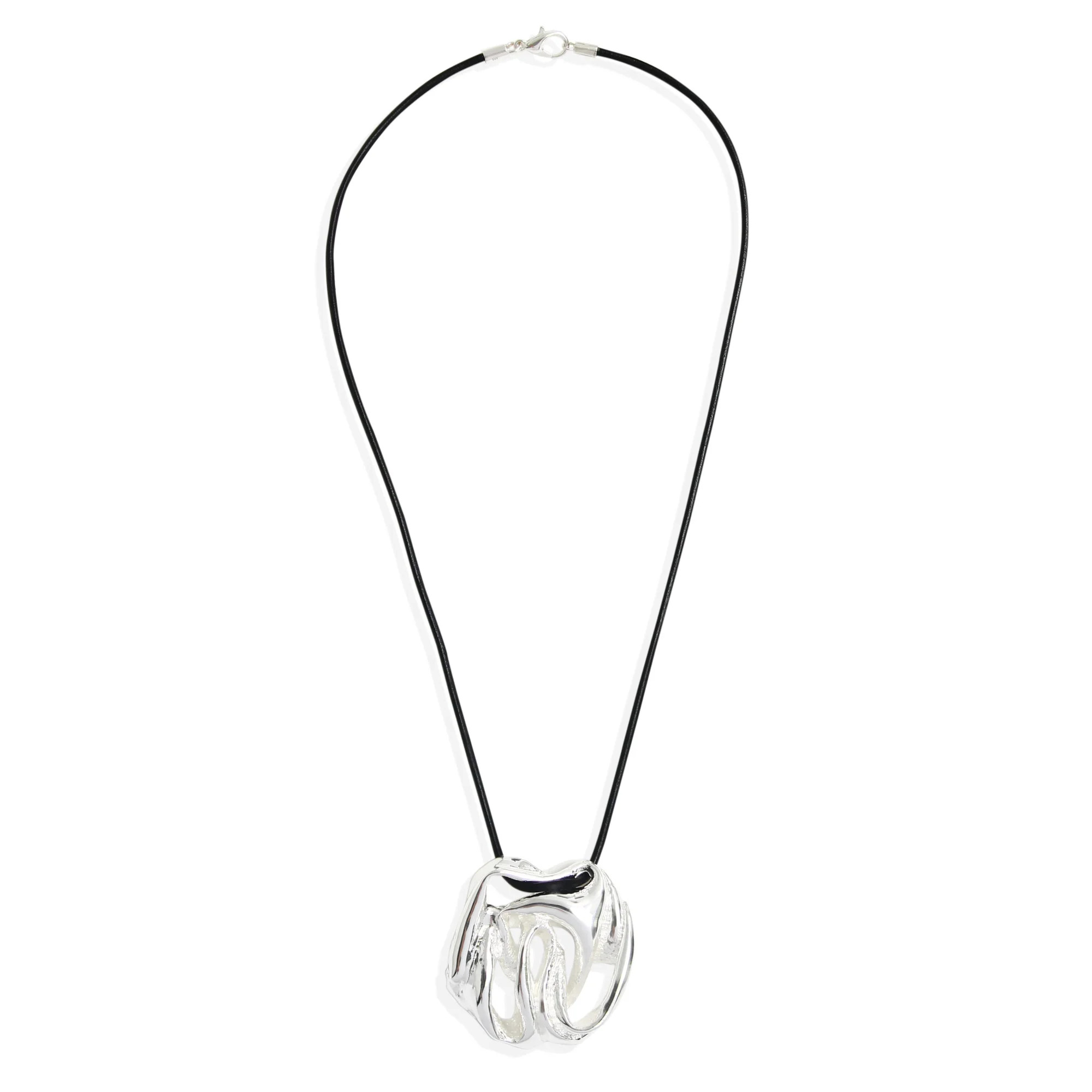 ALESSIA Necklace - Silver with Black Leather | By Alona