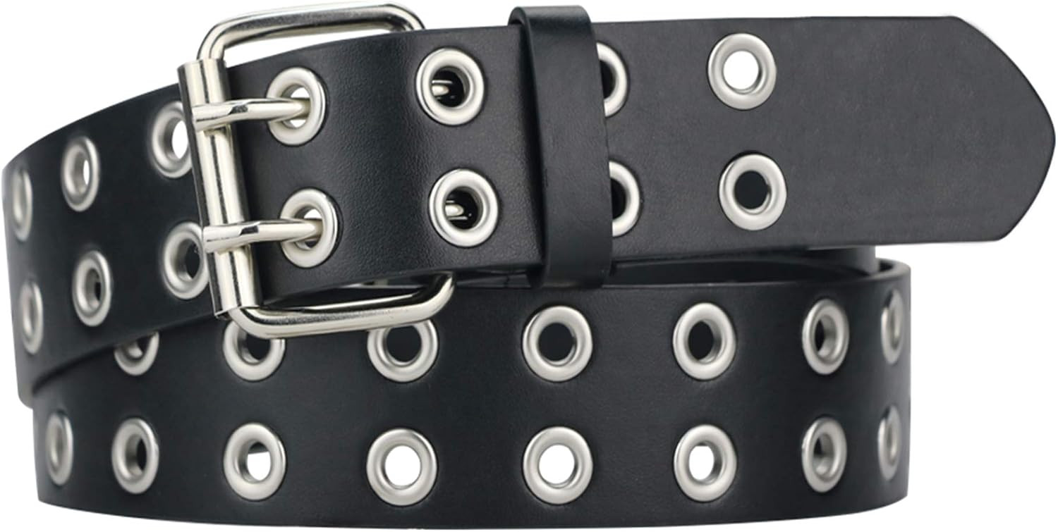 Grommet Leather Belt, Y2K Goth Studded Belts for Women Men Teens | Amazon (US)