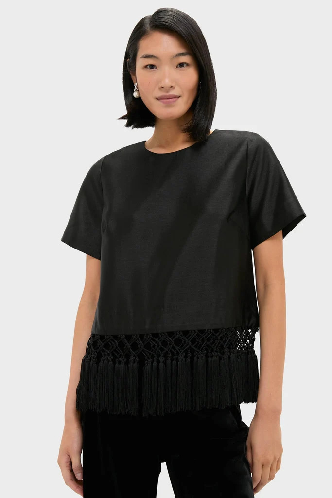 Black Dupioni Chadwick Tassel Top | Tuckernuck (US)