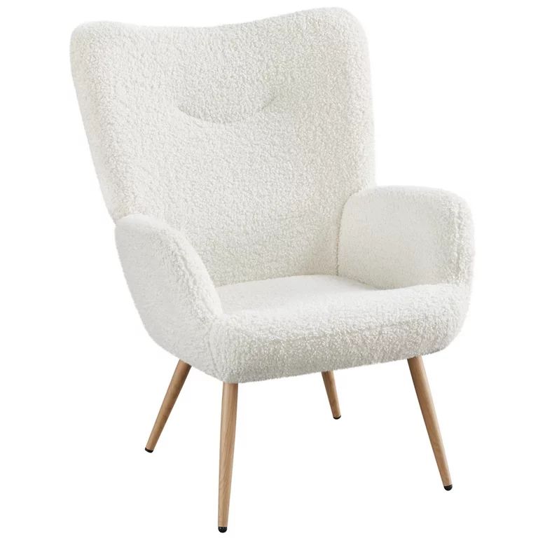 Renwick Boucle Fabric Accent Chair with Tufted High Back, White | Walmart (US)