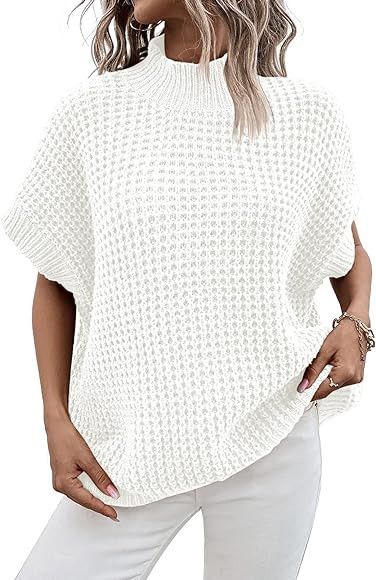 Viottiset Women's Oversized Batwing Sleeve Mock Neck Sweater Vest Sleeveless Pullover Knit Sweate... | Amazon (US)