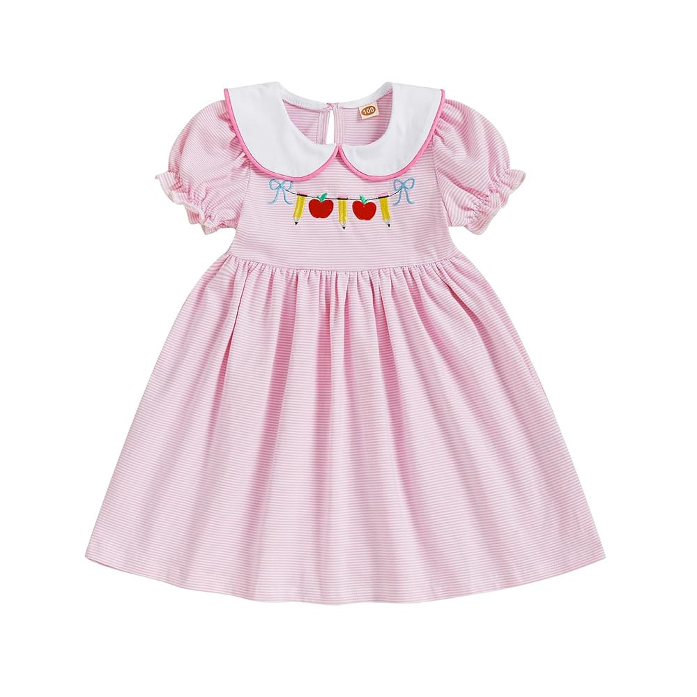 Toddler Baby Girl Back to School Clothes Peter Pan Collar Puff Sleeve Smocked Dress First Day of ... | Amazon (US)