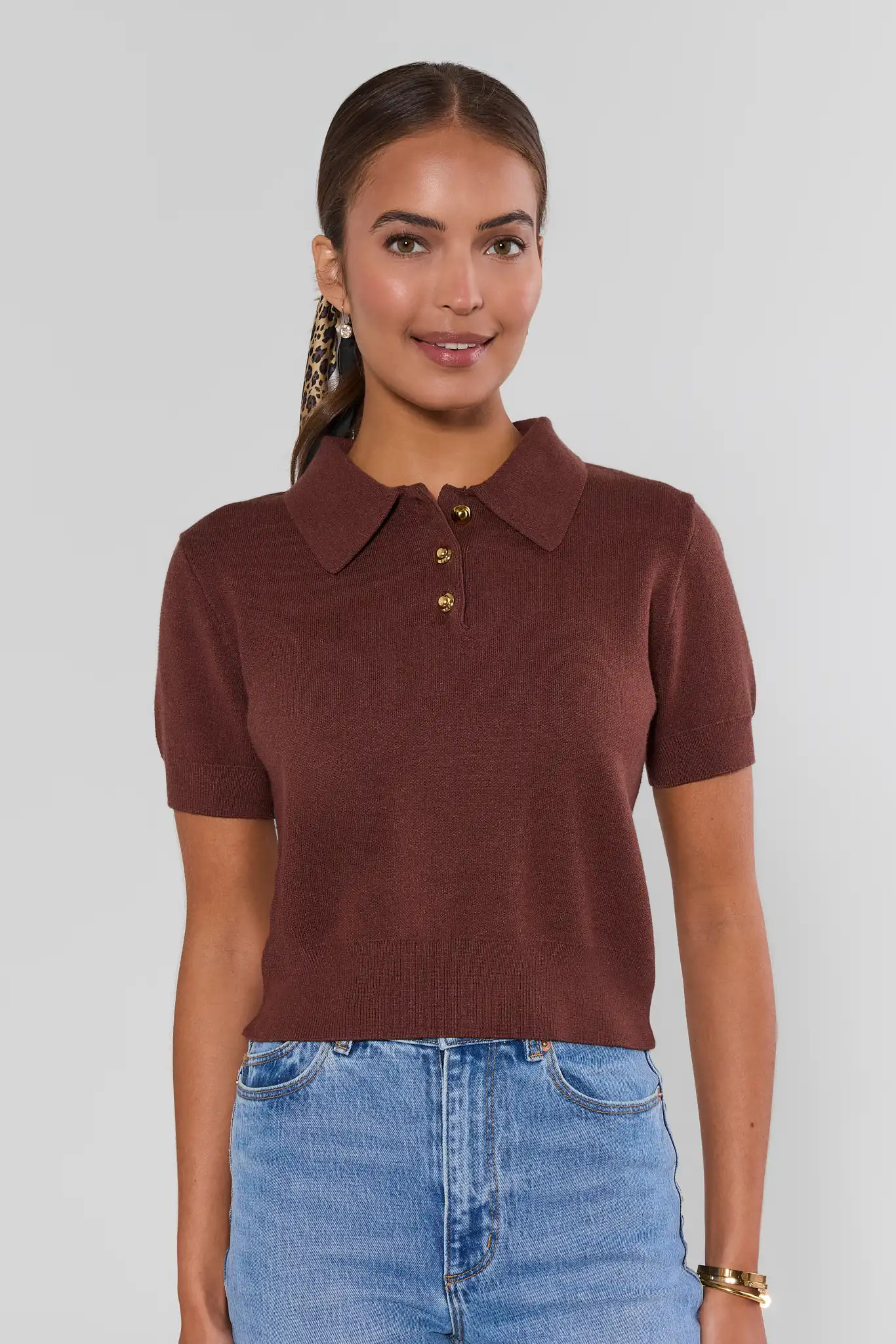 Ada Brown Knit Short Sleeve Top | Avara