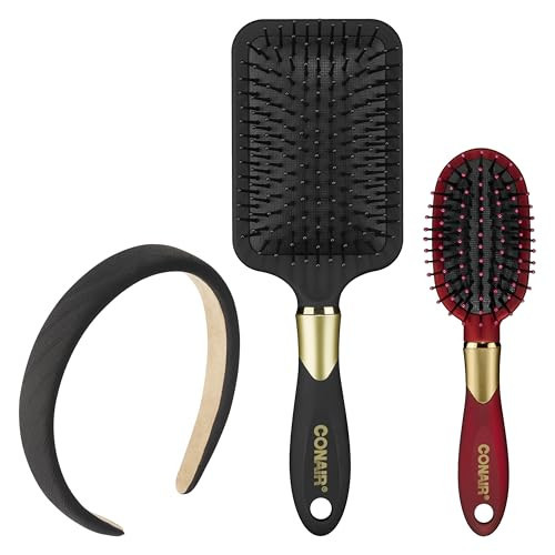 Conair Velvet Touch hairbrush set - Travel hair brush - suitable for curly or straight styles - features soft touch handle with bonus headband - Red/Black | Amazon (US)