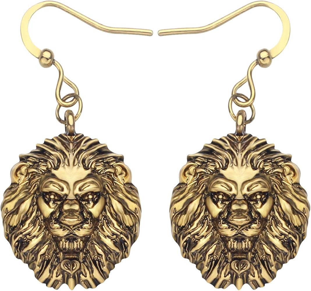 DUOWEI Alloy Antique Gold Plated Head Lion Earrings Drop Dangle Jewelry For Women Teens Charm Gif... | Amazon (US)