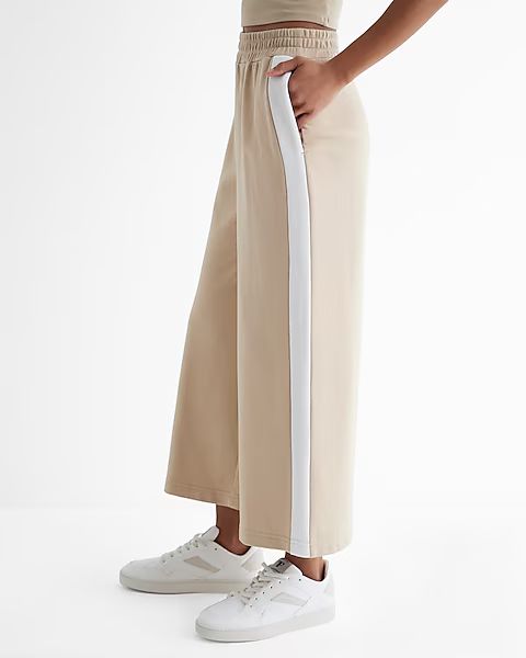High Waisted Luxe Comfort Side Stripe Cropped Wide Leg Pant | Express