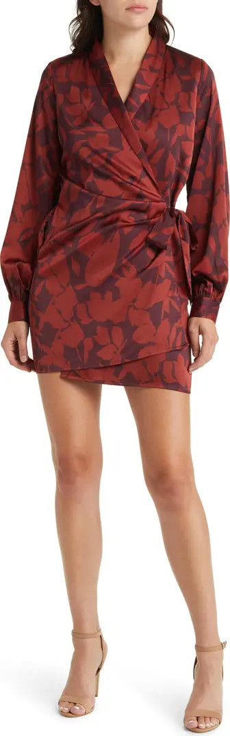 Lost + Wander Helene Floral Long Sleeve Satin Wrap Minidress | Nordstrom | Nordstrom