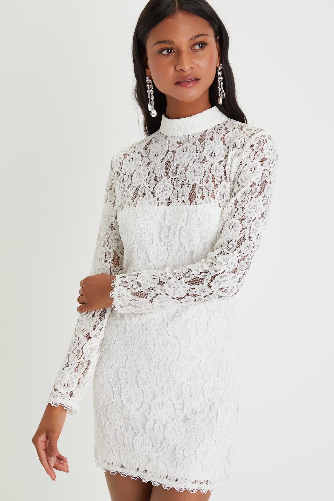 Coveted Beauty White Lace Mock Neck Bodycon Mini Dress | Lulus (US)