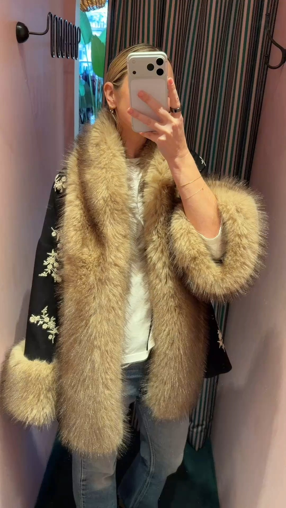 Coat of dreams 

faux fur trim coat, shearling collar coat, embroidered floral coat, statement outerwear, vintage inspired coat, oversized fur cuffs, floral print coat, bootcut jeans, kitten heel mules, two tone mules, dressing room ootd, changing room mirror selfie, winter outerwear, statement coat, luxury outerwear, elevated basics, autumn winter style, ltkstyletip, ltkseasonal, ltkfindsunder100, ltkitbag, Rixo coat

#LTKdatenight #LTKautumn #LTKluxury