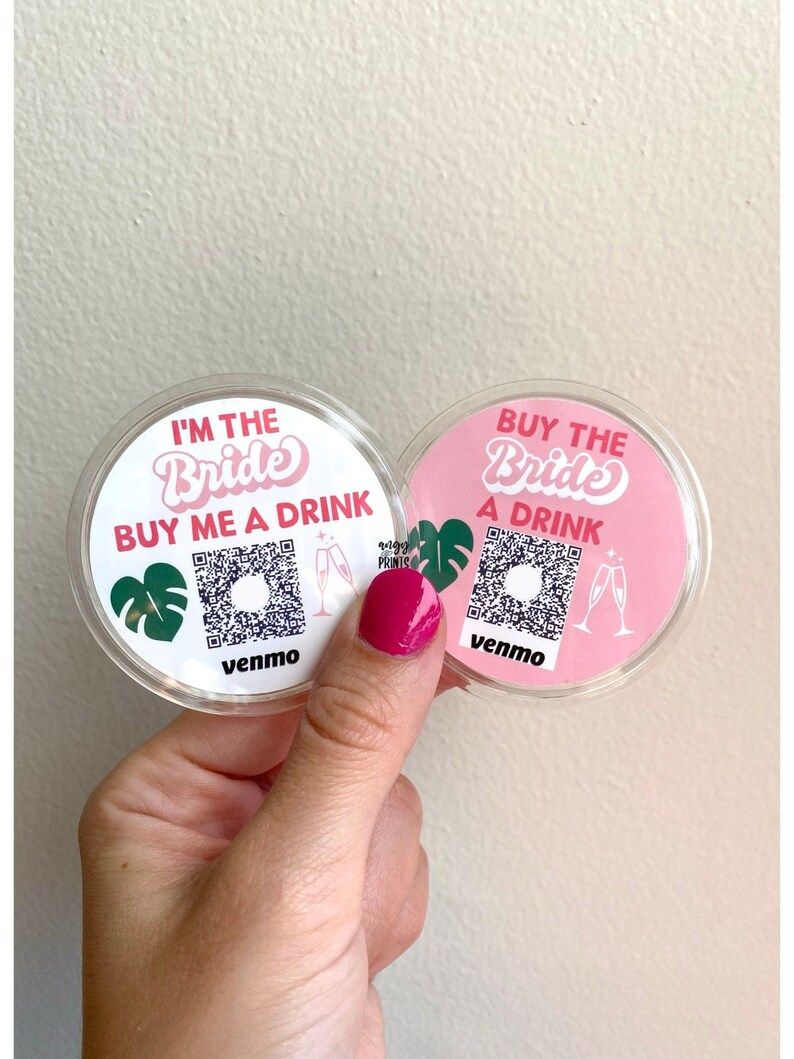 Tropical Leaf & Champagne Bachelorette Party Venmo QR Sticker Code Buttons | Etsy (US)