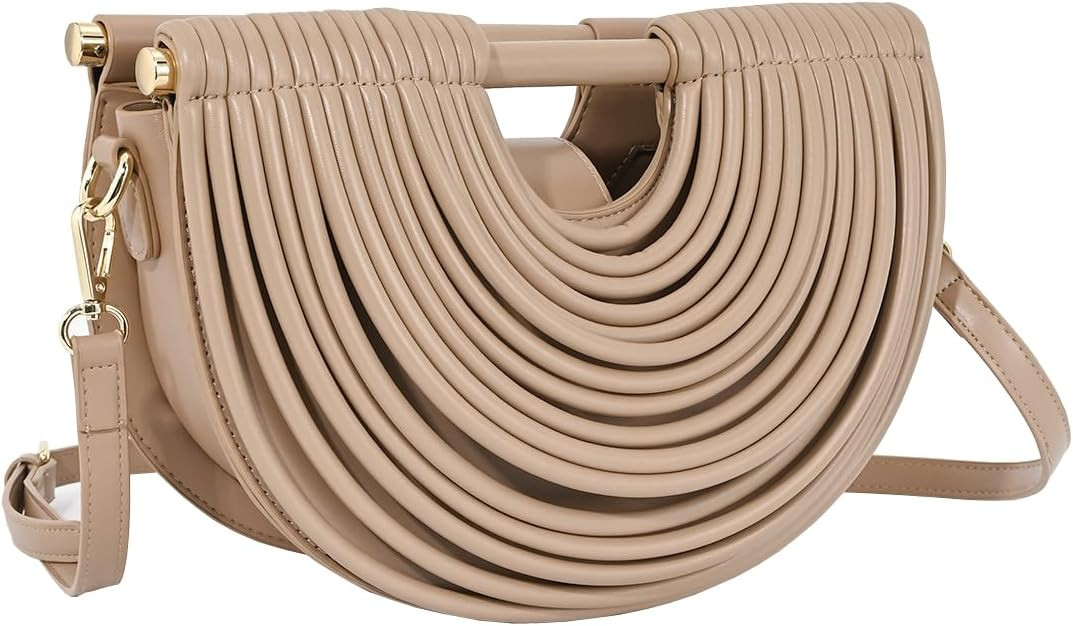 Half-Moon Clutch Purse for Women Wedding Woven Evening Shoulder Bag Top Handle Gold Party Prom Ha... | Amazon (US)