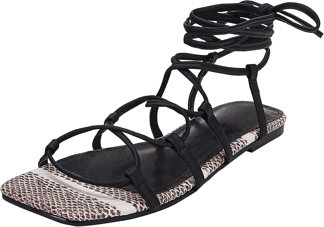 PiePieBuy Womens Lace up Square Toes Flat Sandals with Ankle Strap Summer Criss-Cross Gladiator S... | Amazon (US)