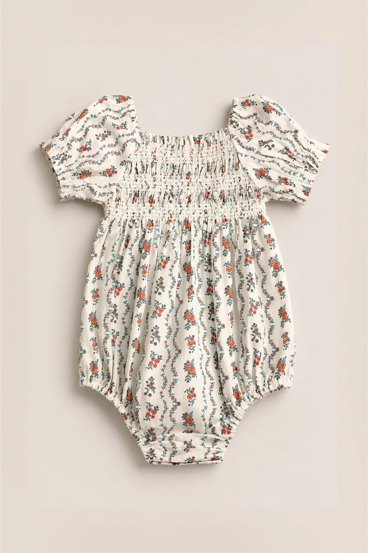 Baby Sunday Best Romper in Linear Poppy Woodblock | Ivy City Co