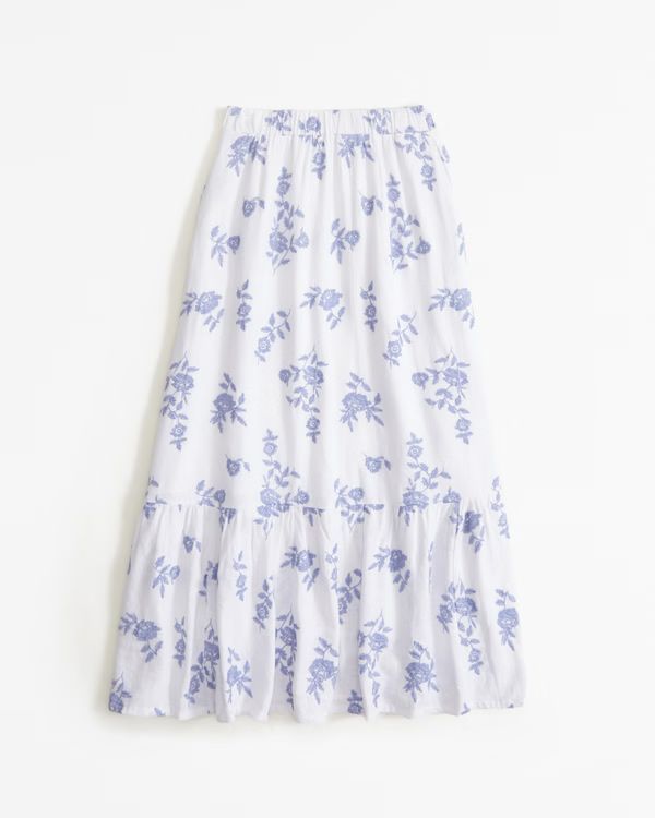 Women's Linen-Blend Embroidered Tiered Maxi Skirt | Women's Bottoms | Abercrombie.com | Abercrombie & Fitch (US)