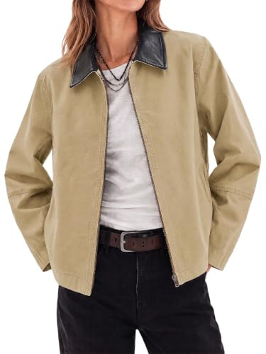 Cicy Bell Women Barn Jacket Zip Up Cotton Canvas Oversized Lightweight Coat | Amazon (US)