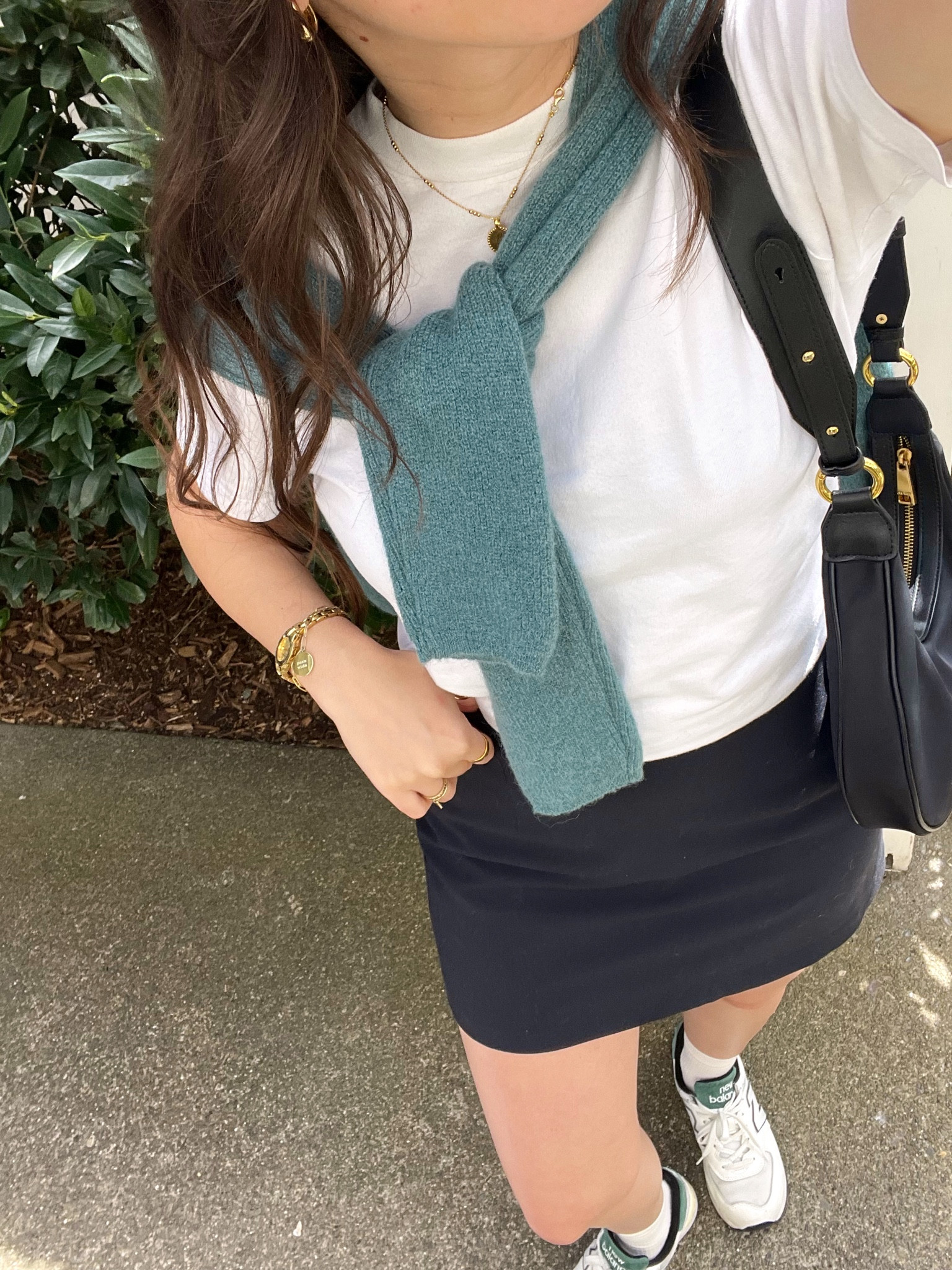 spring ootd 🫶🏼 I black mini skirt, spring basics, black skirt, black mini skirt, spring outfits, spring fashion, casual spring style, preppy style, sezane sweater, chic spring style, Pinterest style, dainty jewelry, gold jewelry, green cardigan, wool cardigan, knit sweater, new balance sneakers outfit, new balance shoes

#LTKitbag #LTKstyletip #LTKfindsunder100