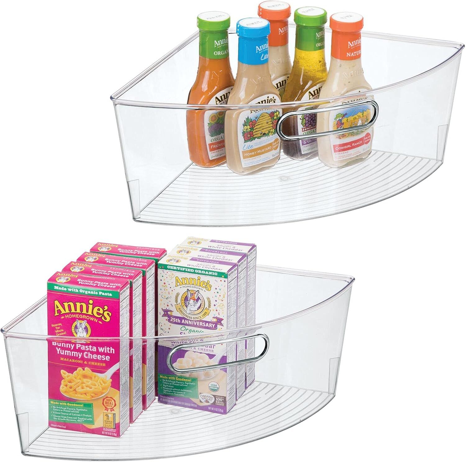 mDesign Plastic Lazy Susan Storage Organizer Bins with Front Handle for Kitchen Cabinet, Fridge, ... | Amazon (US)