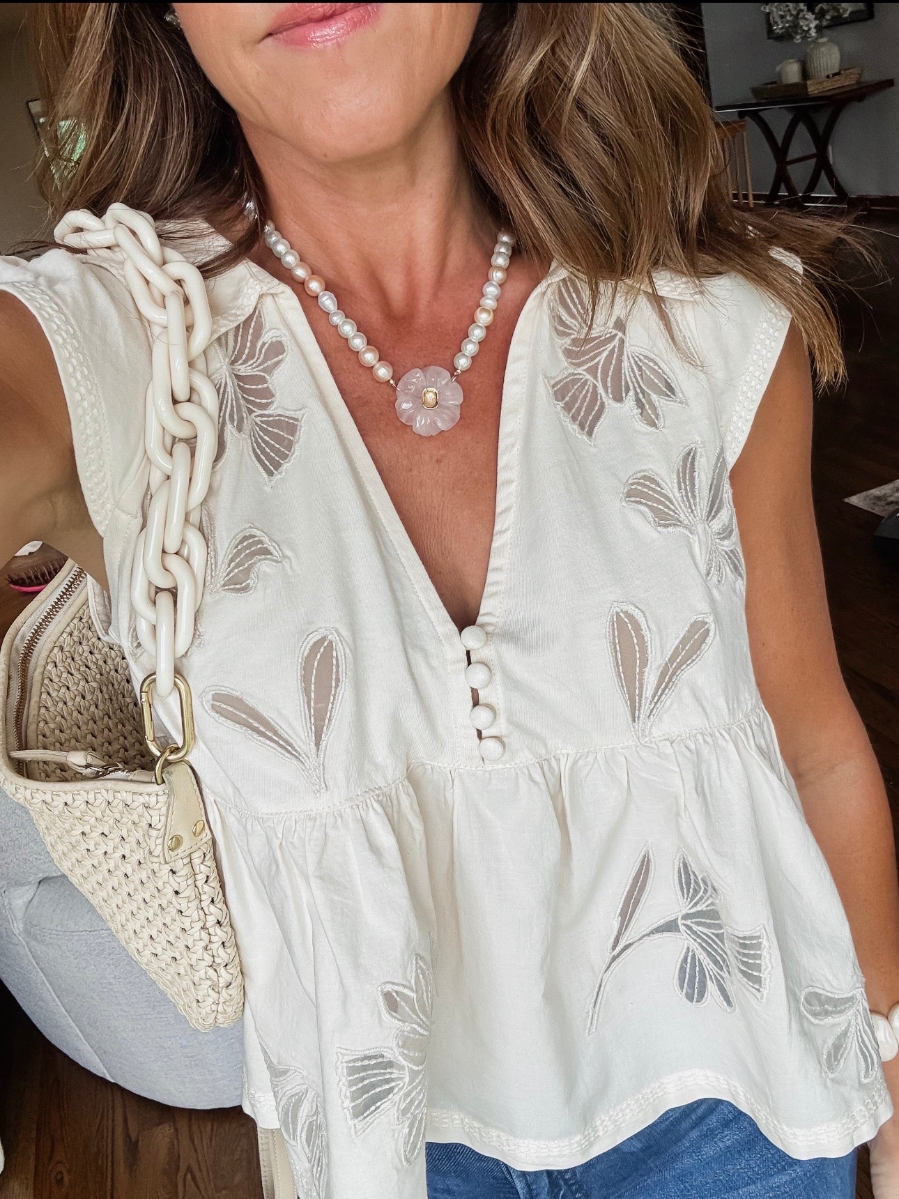 Pretty details. XS top. Also in black. 
20% off Anthropologie CODE: twopeas20

#LTKootd #LTKSaleAlert #LTKOver40