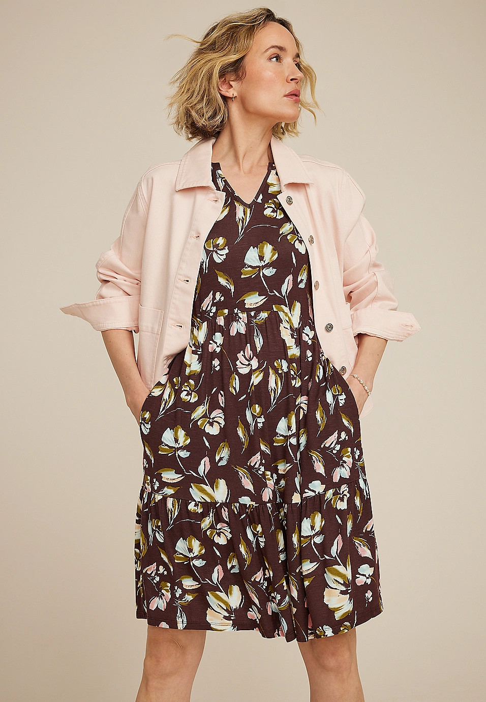 Bare Floral Notch Neck Skater Dress | Maurices