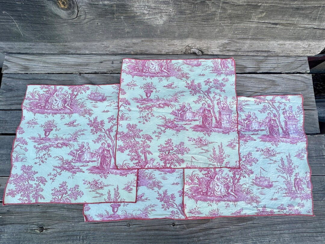 Set of 4 Vintage Rose Pink French Toile Dinner Napkins 17" | Etsy (US)