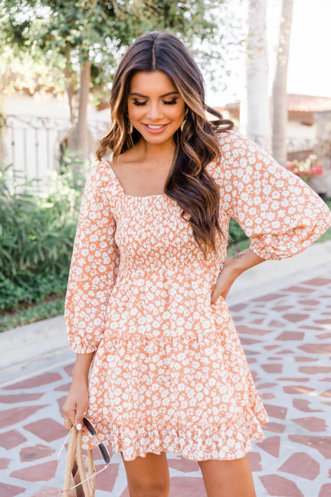 Running Through Gardens Floral Peach Dress | The Pink Lily Boutique