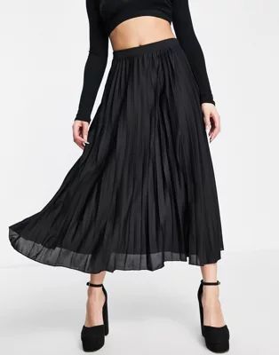 ASOS DESIGN pleated midi skirt in black | ASOS (Global)