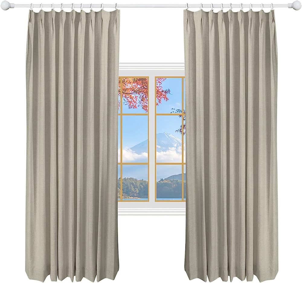 DotheDrape 34 W x 106 L inch Pinch Pleat Darkening Drapes Faux Linen Curtains with Lining Drapery Pa | Amazon (US)