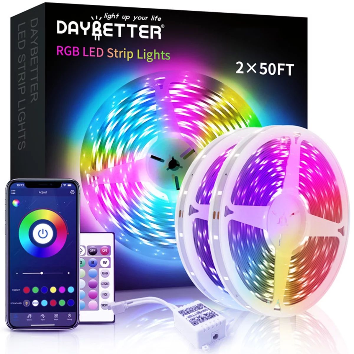 DAYBETTER Led Strip Lights, 100ft Light Strips with App Control Remote, 12V 5050 RGB Led Lights f... | Walmart (US)
