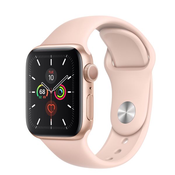 Apple Watch Series 5 GPS, 40mm Gold Aluminum Case with Pink Sand Sport Band - S/M & M/L | Apple (US)