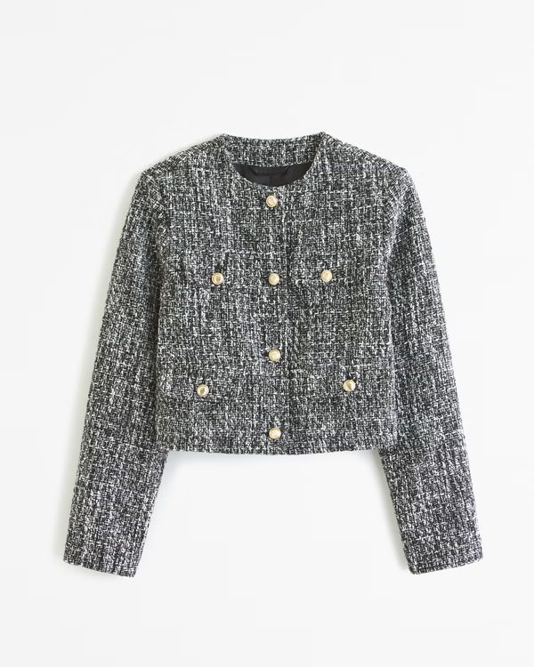 Collarless Cropped Tweed Jacket | Abercrombie & Fitch (UK)