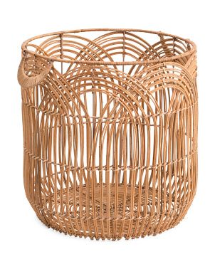 Large Rattan Round Storage Basket With Handles | TJ Maxx