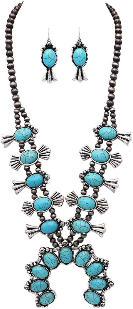 Rosemarie & Jubalee Women's Statement Western Howlite Squash Blossom Necklace Earrings Set, 27"-3... | Amazon (US)