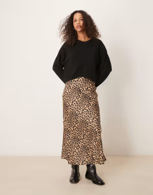 VILA satin midi skirt in leopard print | ASOS | ASOS (Global)