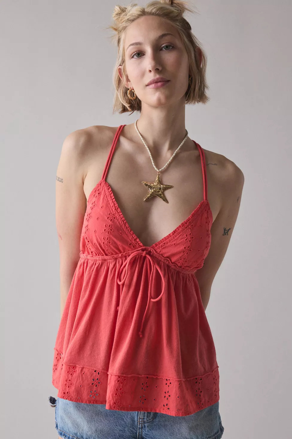 Kimchi Blue Bailey Eyelet Lace Babydoll Tank Top | Urban Outfitters (US and RoW)