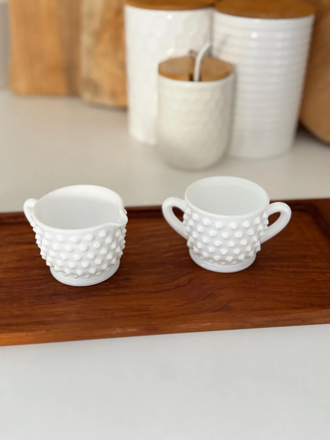 Vintage Hobnail Milk Glass Cream & Sugar Set - Etsy | Etsy (US)