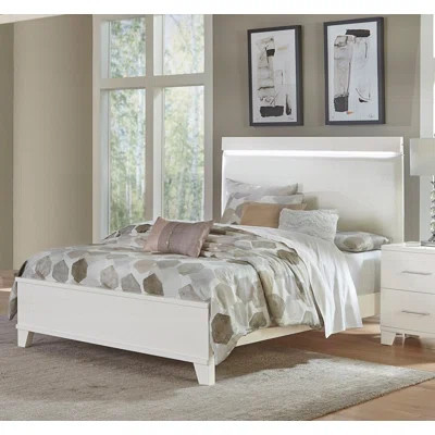 Modern Bed Frame with White High Gloss & LED Lighted Headboard (No Box Spring Needed, Strong Support) | Wayfair North America