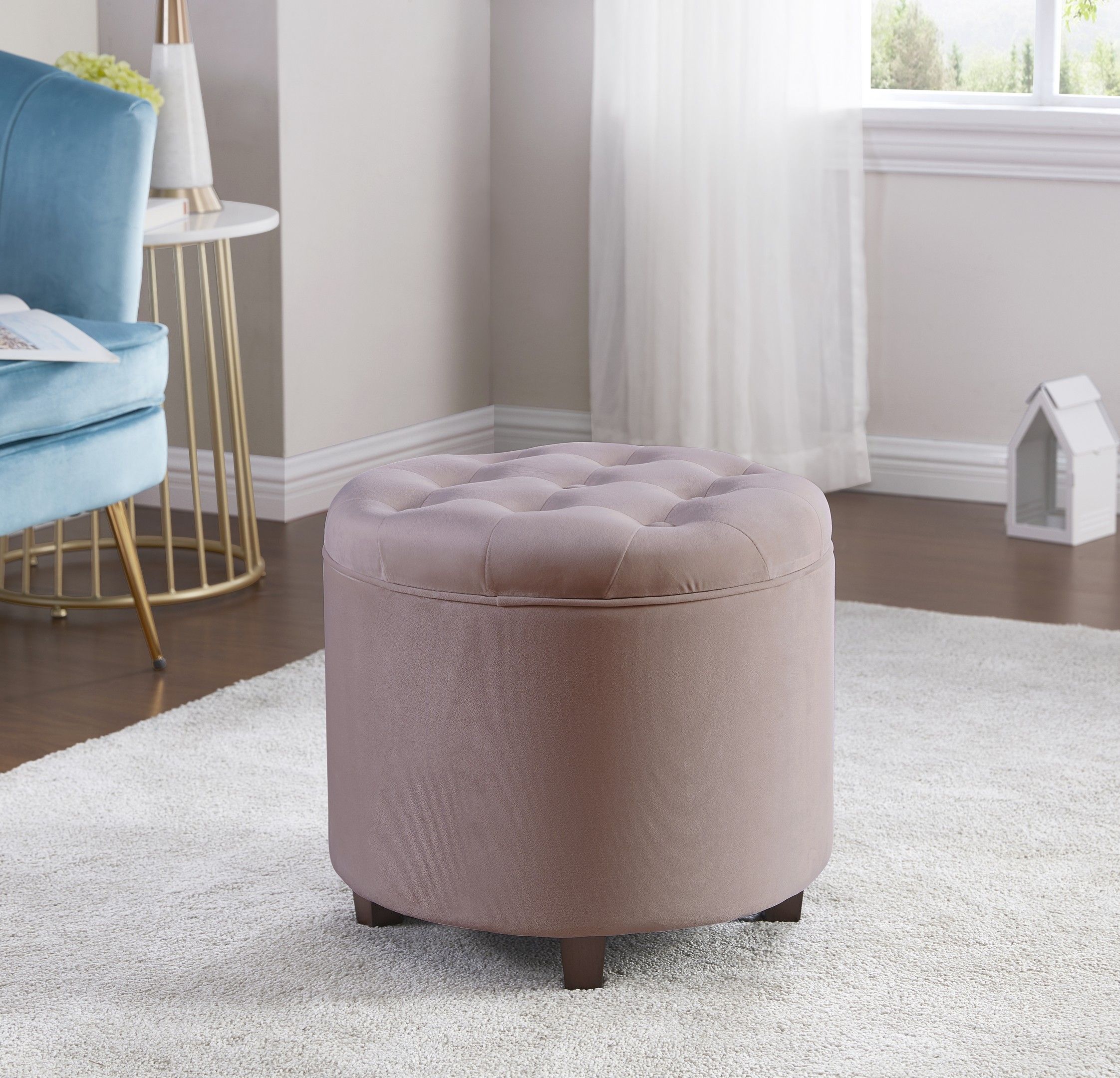 Donovan Round Tufted Velvet Storage Ottoman Foot Rest Stool/Seat with Removable Lid | Walmart (US)