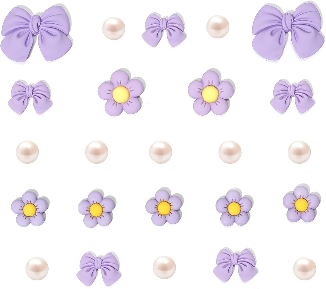 Resin Pink Bow Shoe Charms for Girls, 24Pcs Cute Flower Accessories for Clog Sandals, Pearl Decor... | Amazon (US)