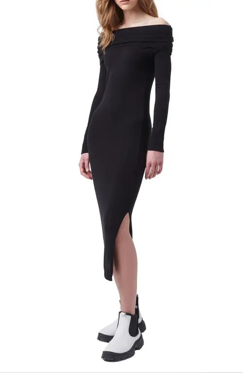 French Connection Babysoft Long Sleeve Off the Shoulder Midi Dress in Black at Nordstrom, Size X-Sma | Nordstrom