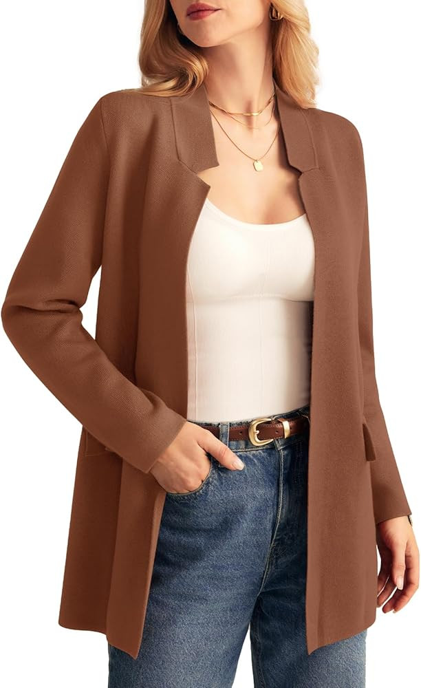 GRACE KARIN Women's 2024 Fall Long Sleeve Knit Cardigan Coat Open Front Notch Collar Sweater Blaz... | Amazon (US)