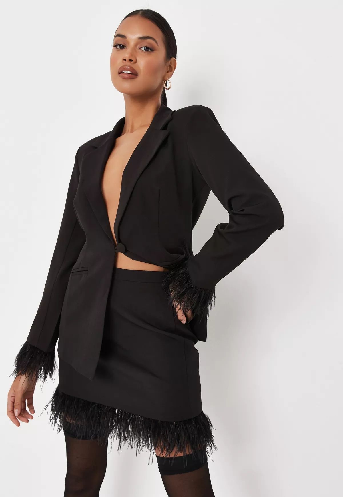 Black Co Ord Feather Trim Mini Skirt | Missguided (US & CA)