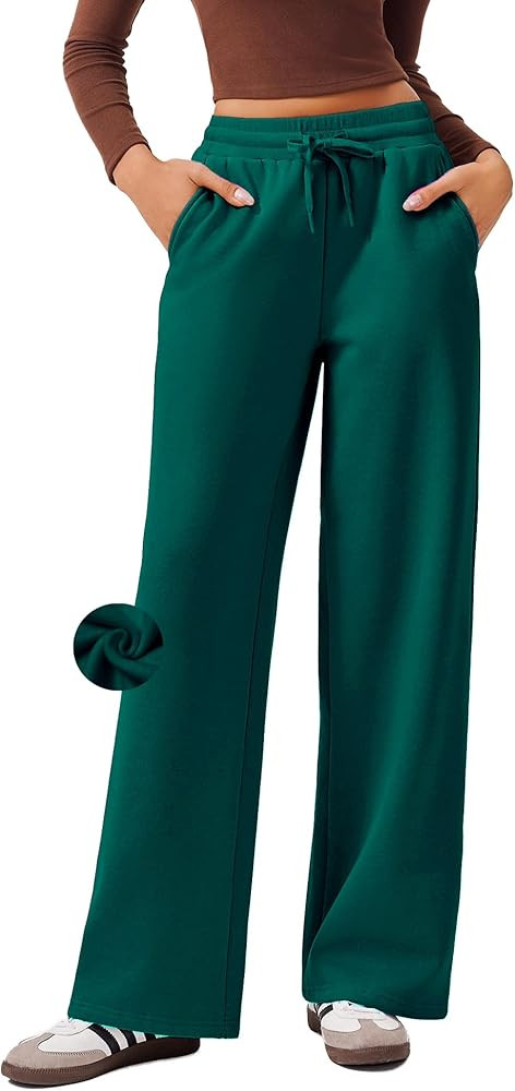 PINSPARK Womens Fleece Wide Leg Sweatpants High Waisted Athletic Sweat Pants Winter Baggy Workout... | Amazon (US)